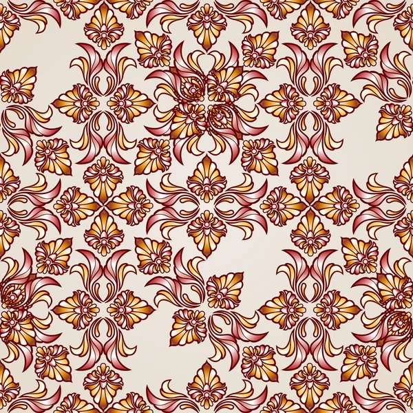 Saturado ornamentado sem costura padrão floral abstrato em tons marrom — Vetor de Stock