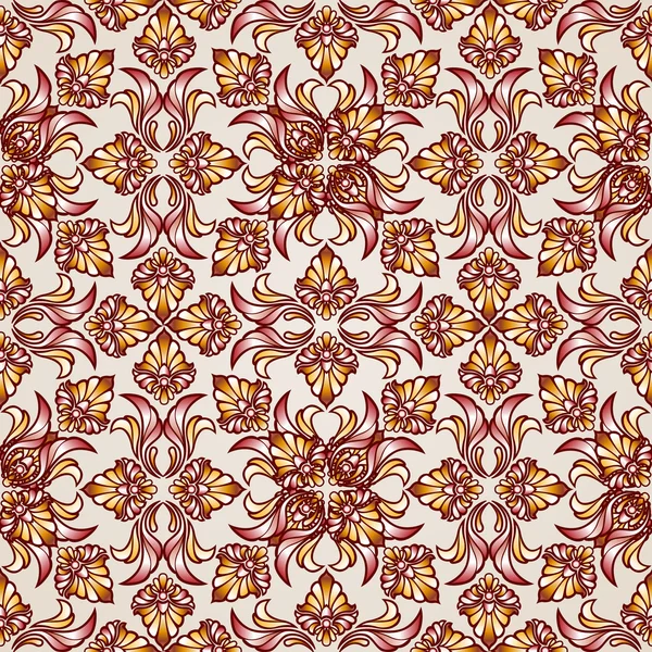 Saturated ornate seamless abstract floral pattern in the shades of brown — Stock Vector