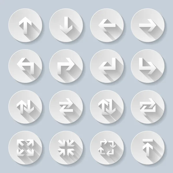 Ensemble d'icônes rondes plates avec des flèches droites — Image vectorielle