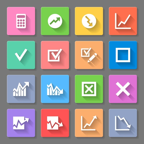 Conjunto de iconos cuadrados planos con diagramas sobre el fondo gris — Archivo Imágenes Vectoriales