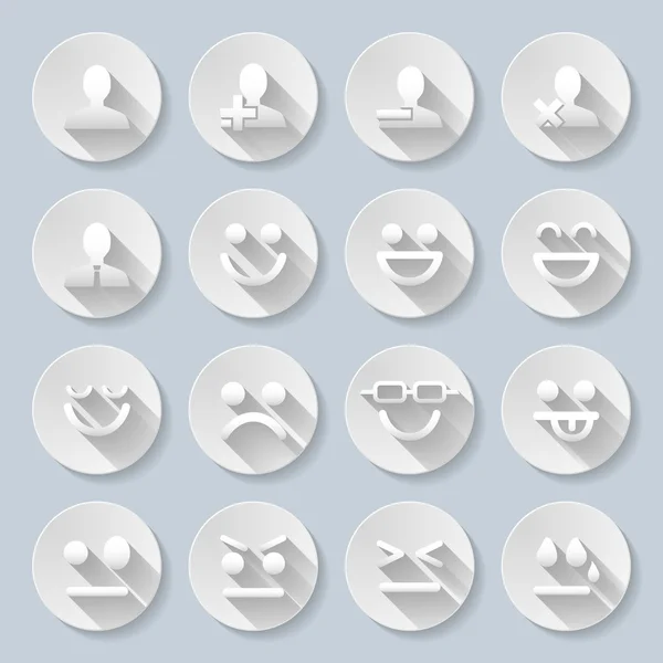 Set of flat round icons with emotion on the gray background — Stock Vector