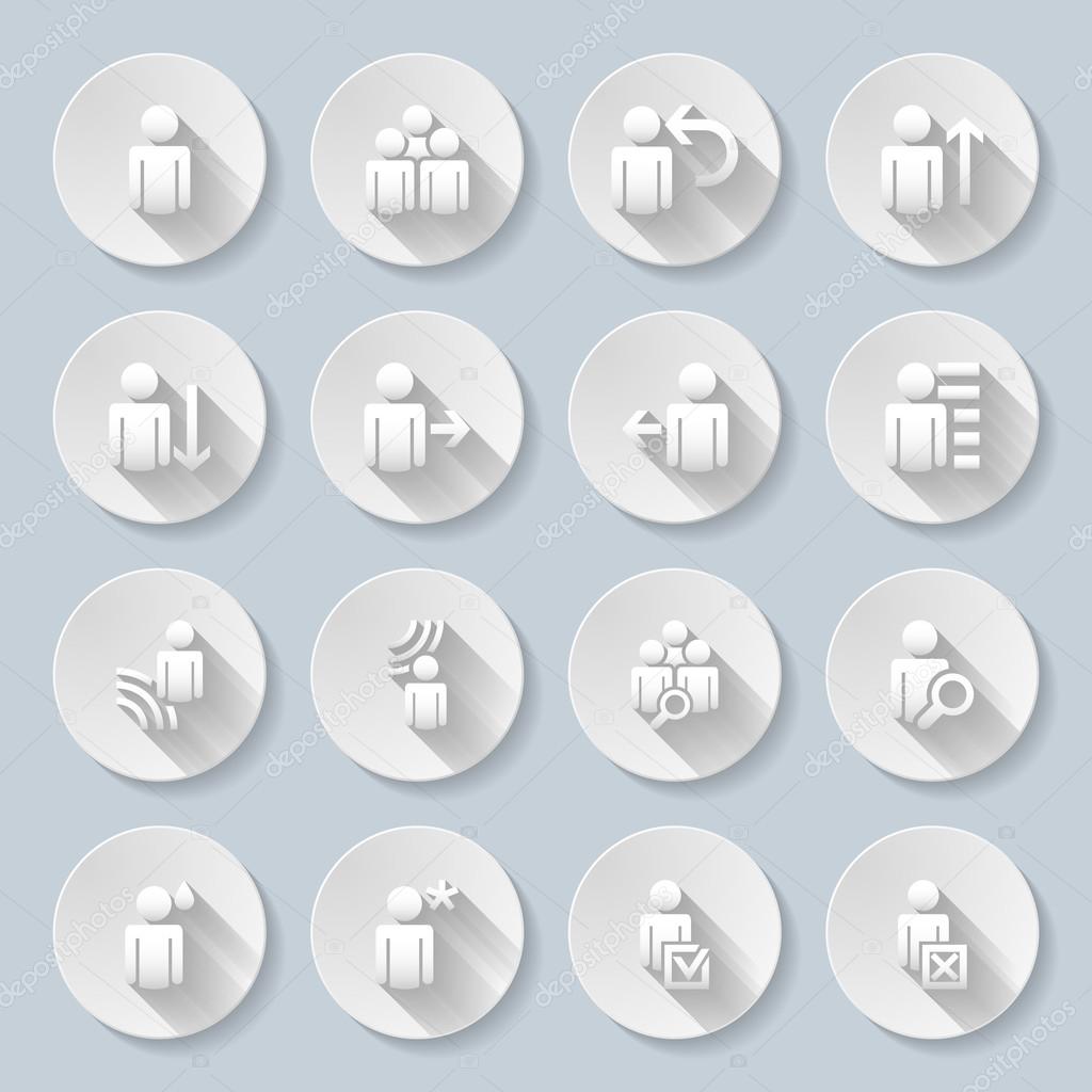 Set of flat round icons with functions on gray background