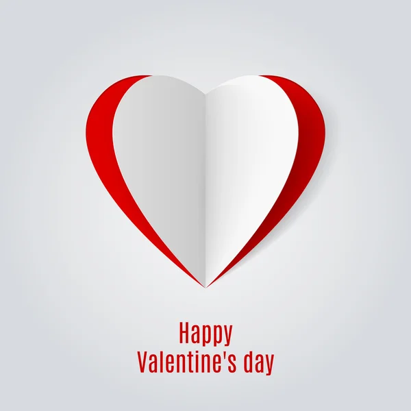 Red and white folded paper hearts. Valentine card on white — Stock Vector