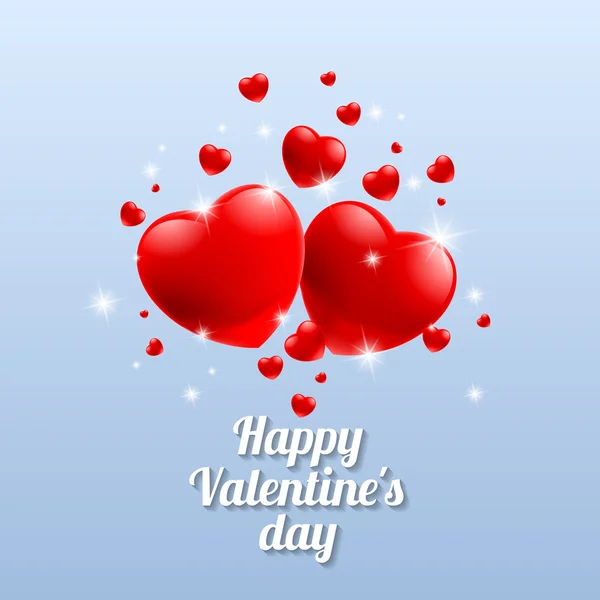 Red hearts Valentines day card on blue background — Stock Vector