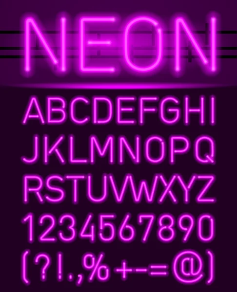 Neon font and symbols — Stock Vector