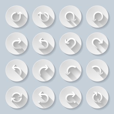 Düz yuvarlak yuvarlak oklarla simgeler kümesi.