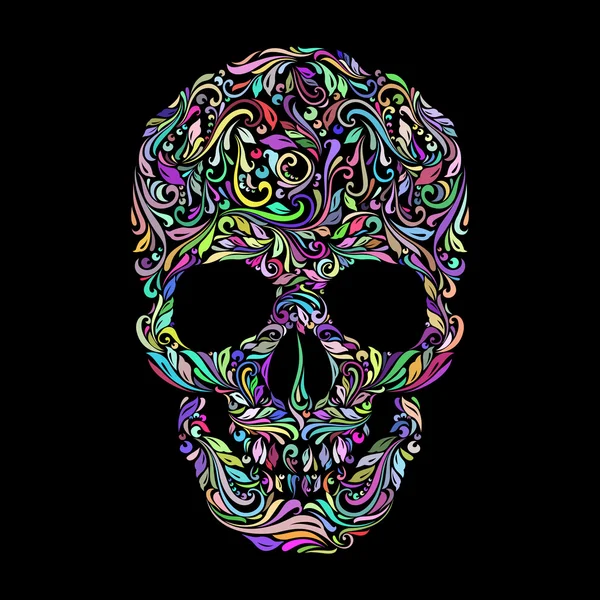 Patrón floral en forma de cráneo sobre un negro — Vector de stock