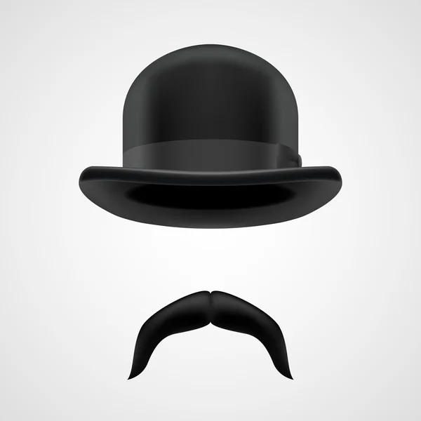 Funny gentleman with moustaches and bowler hat — Stock Vector