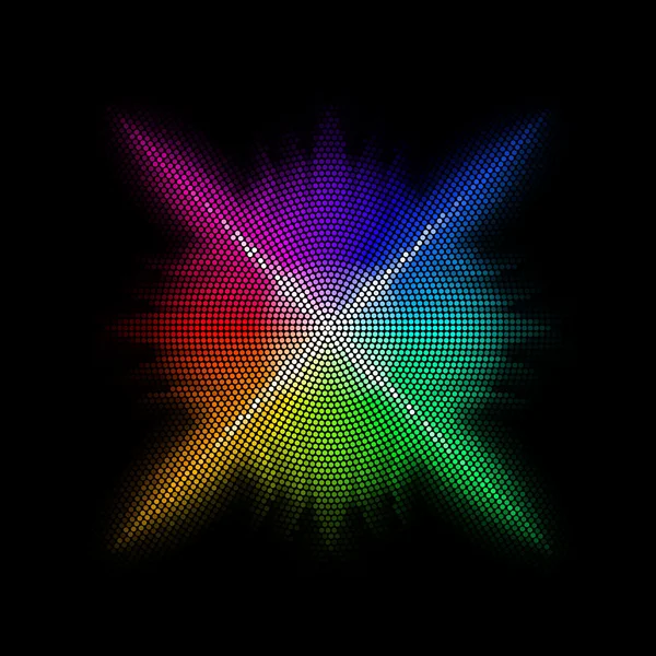 Mosaico multicolor con cuatro rayos sobre el fondo negro . — Archivo Imágenes Vectoriales