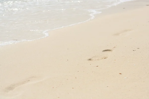 Jejak kaki di pantai pasir di hari yang cerah — Stok Foto