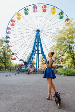 yorkshire terrier ile genç güzel kadın