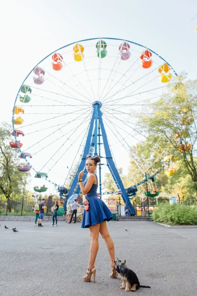 yorkshire terrier ile genç güzel kadın