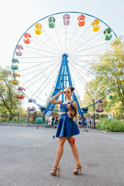 yorkshire terrier ile genç güzel kadın