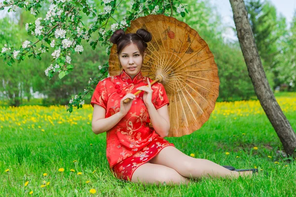belleza tradicional chino con paraguas — Foto de stock © michaeljung