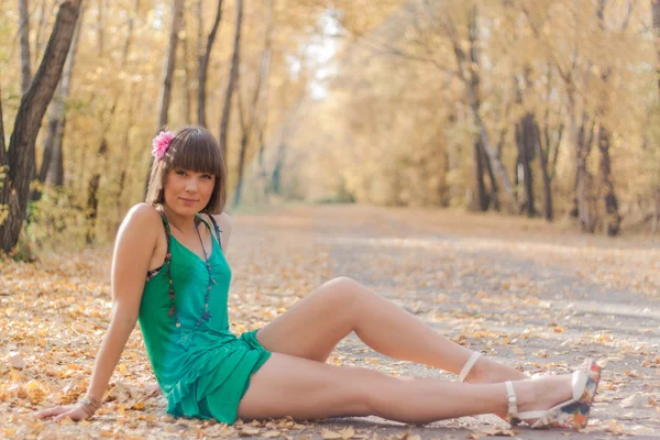 Menina bonita no parque de outono — Fotografia de Stock