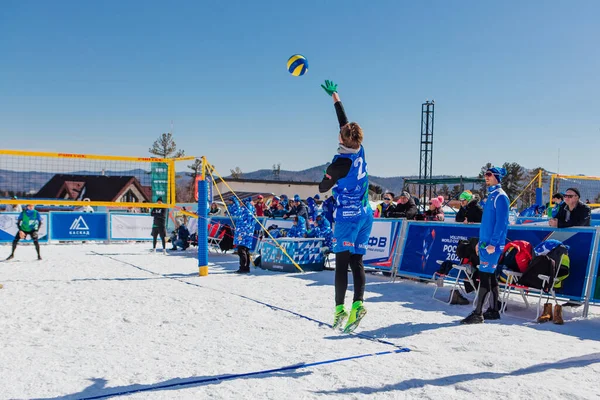Sheregesh Russian Federation April 2021 Snow Volleyball Teams Compete 3X3 — Stock Photo, Image