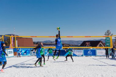 Sheregesh, Rusya Federasyonu - 2 Nisan 2021: Rusya voleybol şampiyonası.