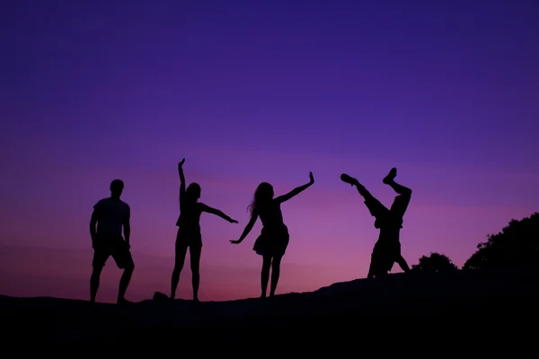 Silhouettes of friends on the sunset. — Stock Photo, Image