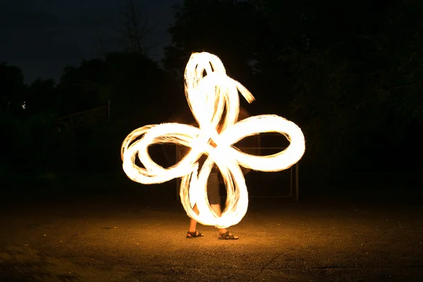 Fire-show man in action — Stock Photo, Image