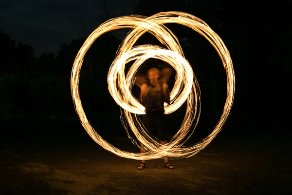 Fire-show man in action — Stock Photo, Image