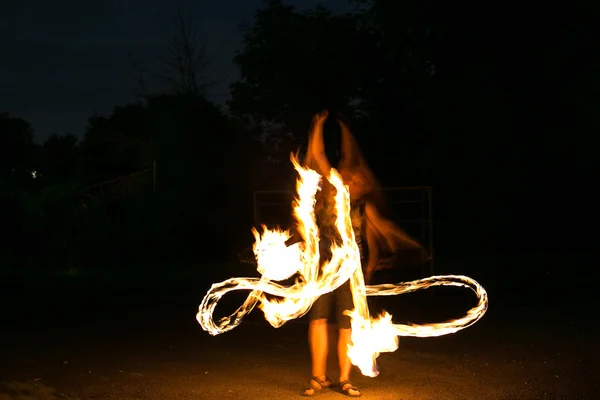 Fire-show man in action — Stock Photo, Image