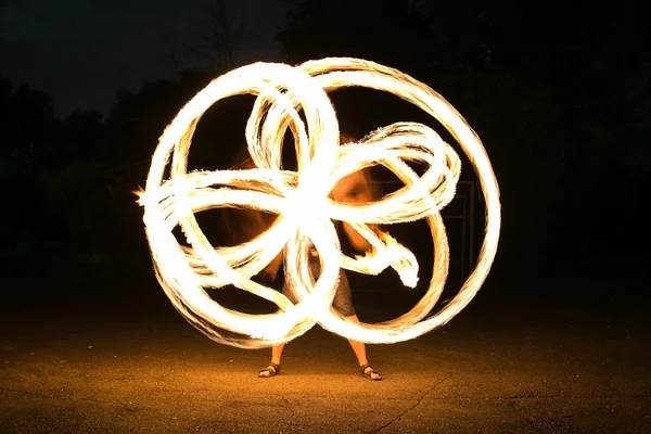 Fire-show man in action — Stock Photo, Image