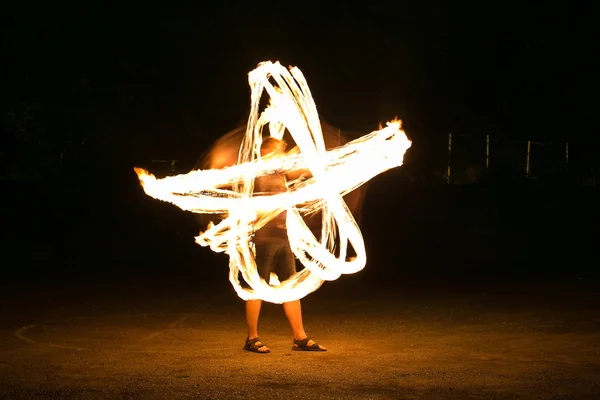 Fire-show man in action — Stock Photo, Image