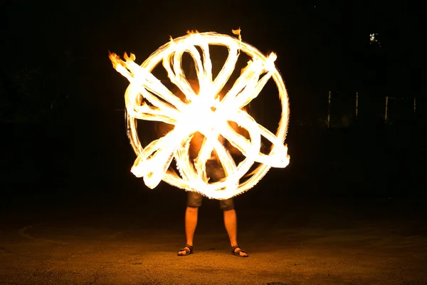 Fire-show man in action — Stock Photo, Image