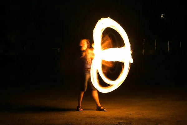 Fire-show man in action — Stock Photo, Image