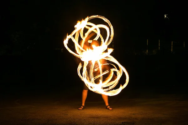 Fire-show man in action — Stock Photo, Image