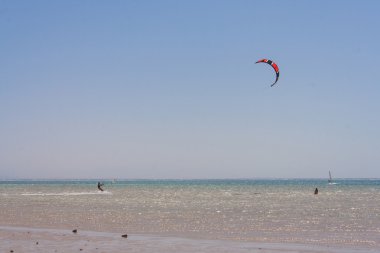 Dalgalar uçurtma sörfçü rides.