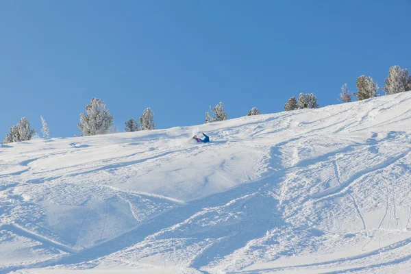 Snowboarder lovaglás friss hó — Stock Fotó