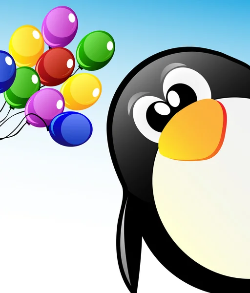 Pingouin vecteur dessin animé avec ballons — Image vectorielle