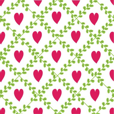 Çiçek öğeleri ve kalpleri ile desen.