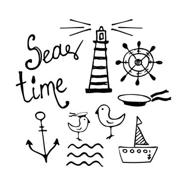 Sea and Boat  Hand-drawn Doodles