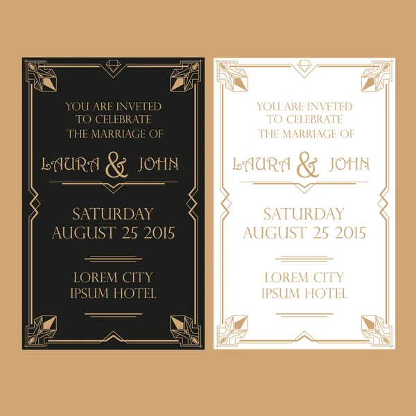 Wedding Invitation Card - Art Deco Vintage Style — Stok Vektör