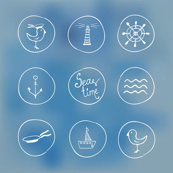 Sea handdrawn icons on watercolor background — Wektor stockowy