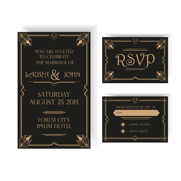 Hochzeitseinladung und rsvp-Karte - Art Deco Vintage-Stil Vektorgrafiken