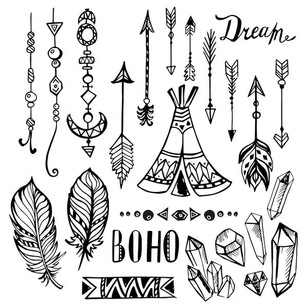 Colección étnica dibujada a mano. Set de vectores con elementos boho — Vector de stock