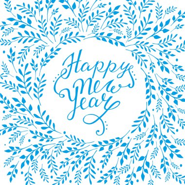 Happy new year card. Hand lettering vector with design clipart
