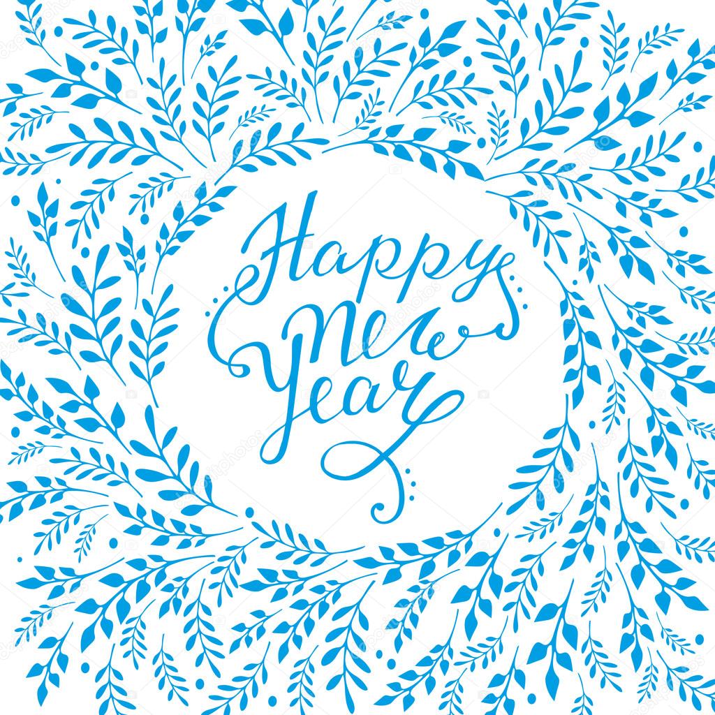 Happy new year card. Hand lettering vector with design