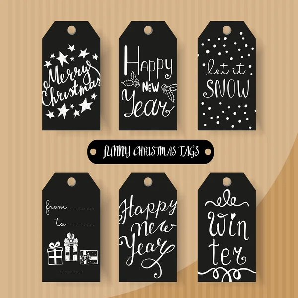 Set of Christmas and New Year gift tags — Stock Vector