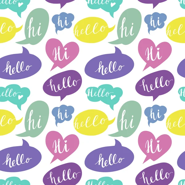 Speech bubbles with Hello and Hi words. Seamless pattern. — Stock Vector
