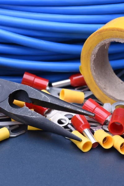 Tools for electrician and cables — Stock Photo, Image