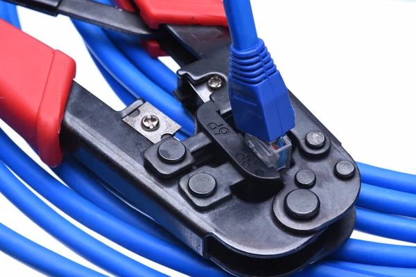 Crimping tool with network cable — Stock Photo, Image