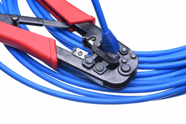 Crimping tool with network cable — Stock Photo, Image