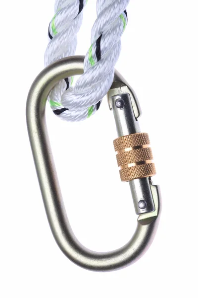 Χάλυβα carabiner με σχοινί — Φωτογραφία Αρχείου