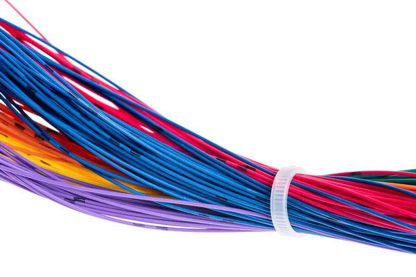 Kleurrijke Kabel Met Kabelbinders Geïsoleerd Witte Achtergrond — Stockfoto