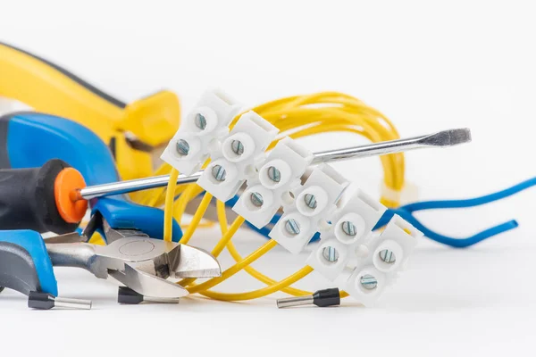 Set Elektrisch Gereedschap Toebehoren Voor Elektrische Installatiewerkzaamheden — Stockfoto