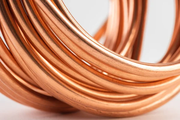 Rolled Shiny Copper Wire Closeup Blurred Background — Stock Photo, Image